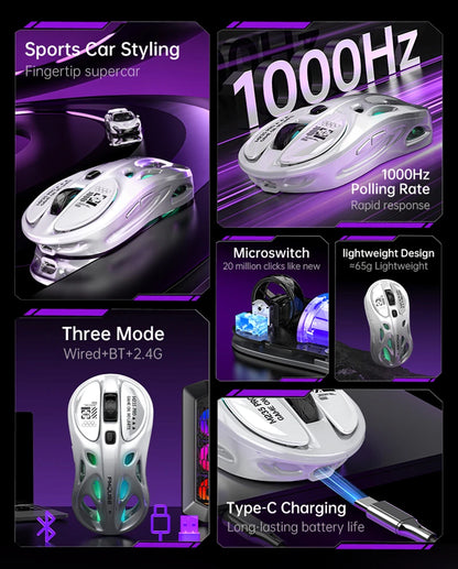 Bezprzewodowa mysz gamingowa 2.4G Tri-Mode RGB, lekka konstrukcja hollow z podświetleniem Chroma, przewodowa/Bluetooth, kontroler myszy e-sportowej