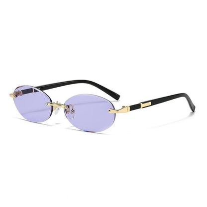 New Rimless Sunglasses Oval Fashion Popular Women Men Shades Small Ellipse Sun Glasses for Female Male Party Traveling Glasses