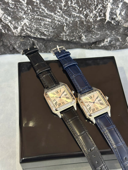 2025 new Luxury High Quality Lovers Quartz Watch Mens Women Fashion Square Leather Men silvery White Sapphire Wristwatch