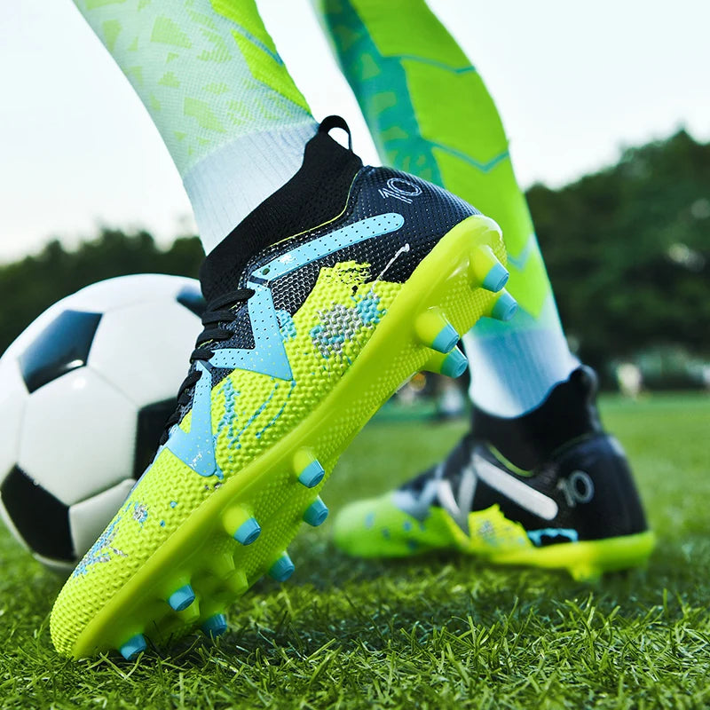 AG/FG Long Studs Soccer Shoes, PU Fabric Mixed Upper, TPU Sole Wear-Resistant Anti-Slip, Men Women Kids Youth Outdoor Sports