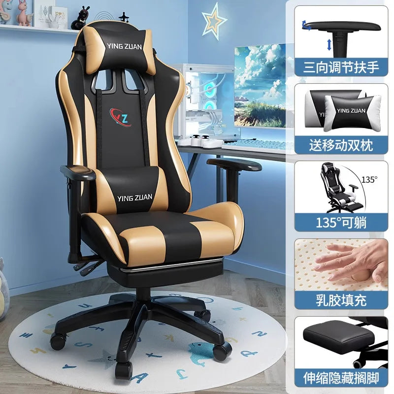 Scaun de gaming, scaun pentru computer, șezut confortabil rabatabil, pentru jocuri și live streaming, dormitor, studenți, acasă, ergonomie pentru stat prelungit pe scaun