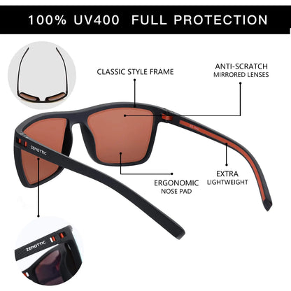 ZENOTTIC Polarized Sunglasses for Men Shades Lightweight TR90 Frame UV400 Protection Square Outdoor Trave Driving Sun Glasses
