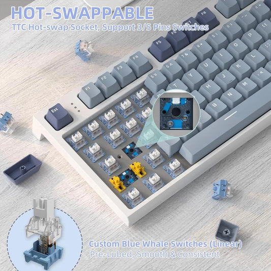 RK86 Wireless Mechanical Keyboard, 75% TKL Hot Swappable Tri-mode Gaming RGB Backlit Keyboard, Gasket Mount with LED Smart Display