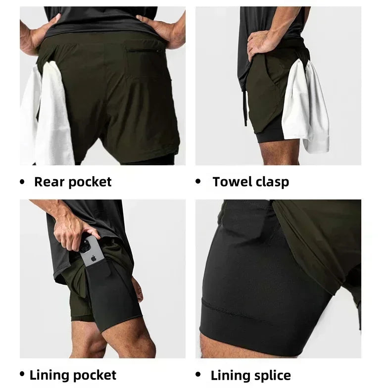 Dragon Ball Men's Double-layer Shorts Son Goku Summer Japanese Anime Fake Two-piece Sports Fitness Quick-drying Shorts