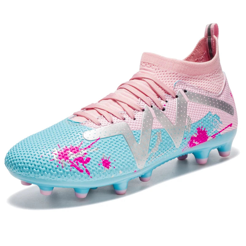 AG/FG Long Studs Soccer Shoes, PU Fabric Mixed Upper, TPU Sole Wear-Resistant Anti-Slip, Men Women Kids Youth Outdoor Sports