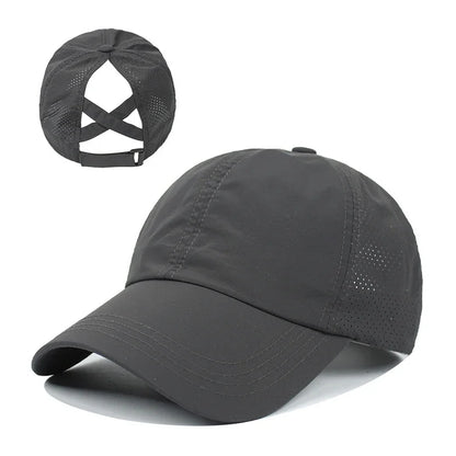 Women Summer Baseball Cap Solid Color Cross Ponytail Hat Quick-Drying Half-Hollow Men Caps Golf Wear Sport Leisure Hat 6 Colors