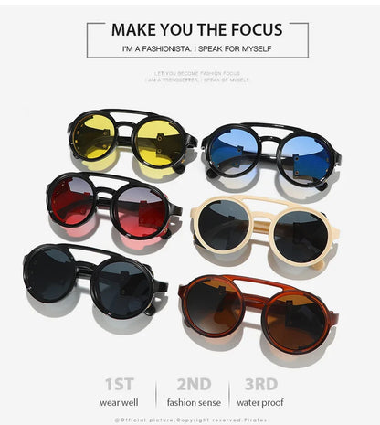 Retro Sunglasses Men Women Leather Round Glasses Vintage Goggles Anti Wind Outdoors Sports Sun Glasses UV400