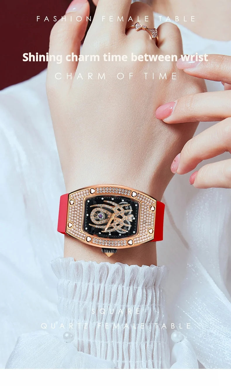 HANBORO Spider Collection Spider Ruby and Diamond Crafted Luminous Full Diamonds Luxury Women's Watch