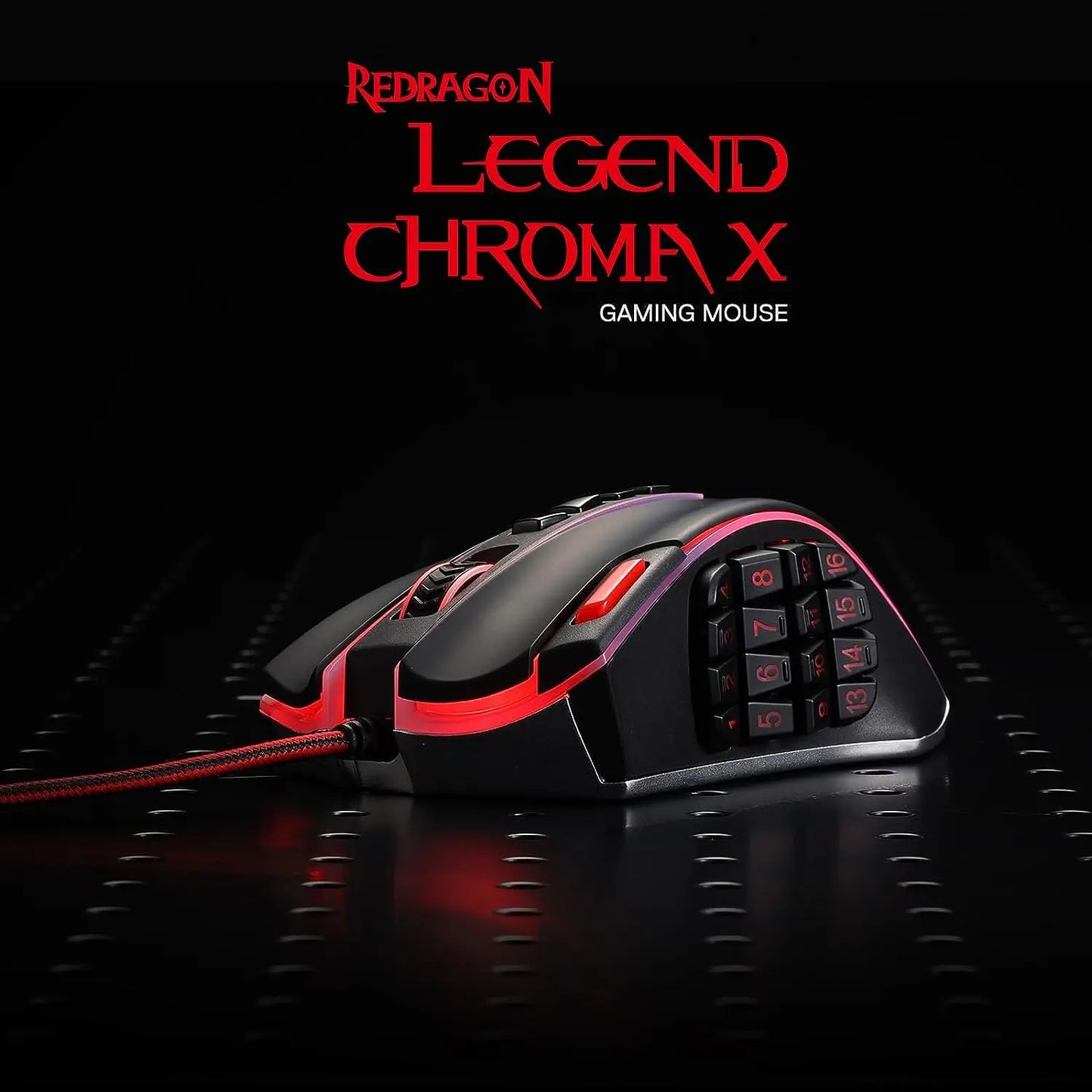 Herní myš Redragon M990 MMO, 32000 DPI, vysoce přesná kabelová RGB myš pro hráče s 23 programovatelnými tlačítky, 16 bočních makro klávesami