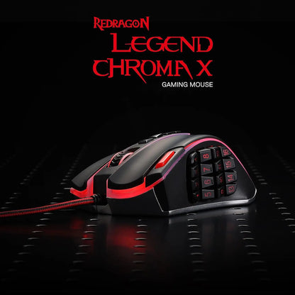 Herní myš Redragon M990 MMO, 32000 DPI, vysoce přesná kabelová RGB myš pro hráče s 23 programovatelnými tlačítky, 16 bočních makro klávesami