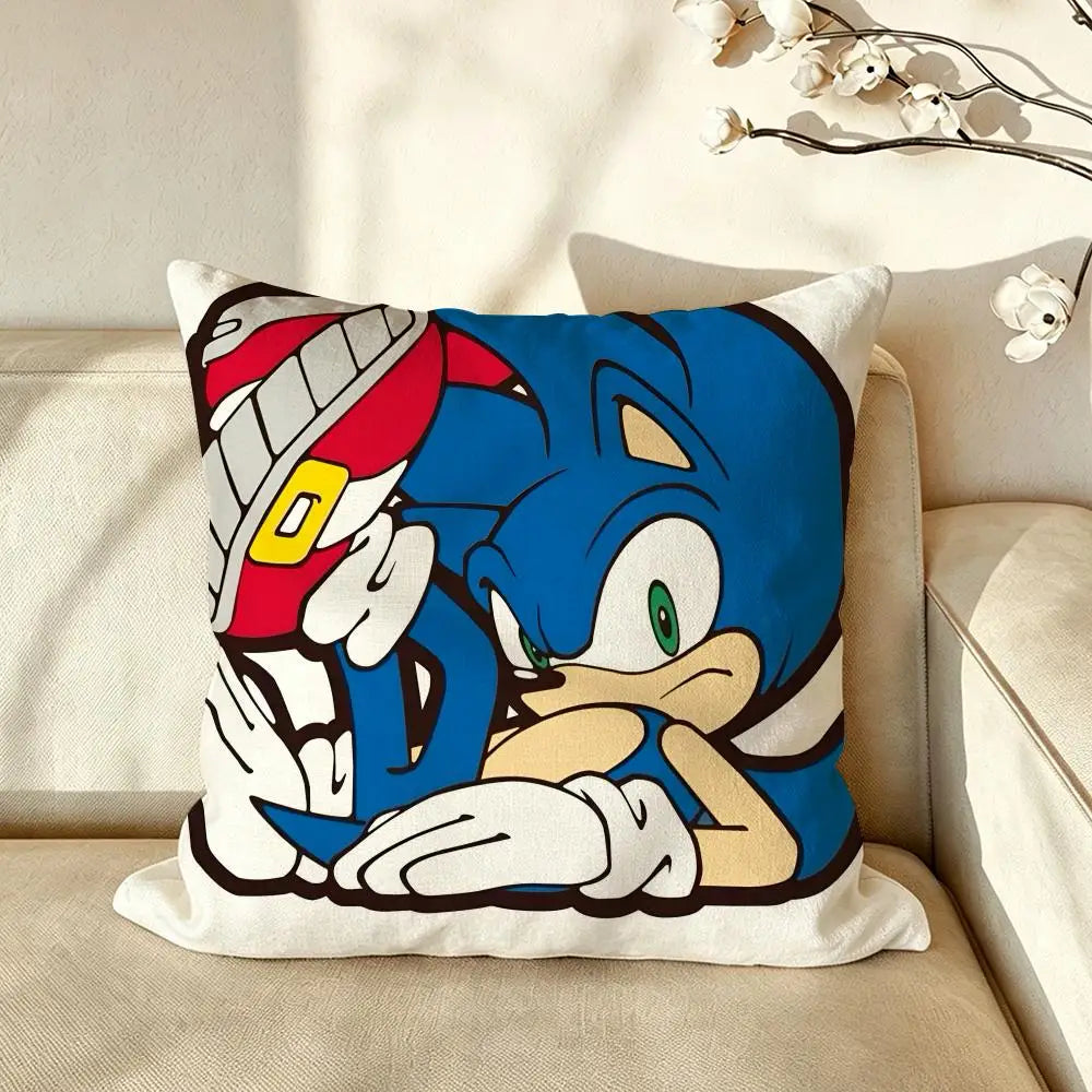 Character S-Sonic the H-Hedgehog Cushion Cover Pillow Case Anti-dustmite Pillowcase Silky Short Plush Sofa Cushion Cover hot