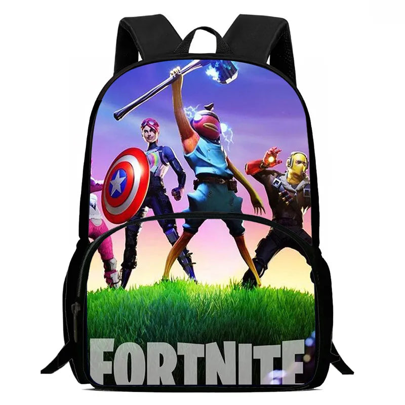 15-инчова Fortnite раница с анимационен дизайн, унисекс, за момчета и момичета, с преден джоб, лека ученическа раница с голям капацитет