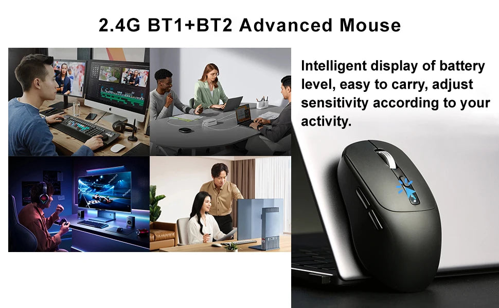 Wireless Mouse Bluetooth Compatible 5.2 USB 2.4Ghz Mice Ergonomic Wireless Office Mouse for iPad MacBook Tablet Laptop Computer