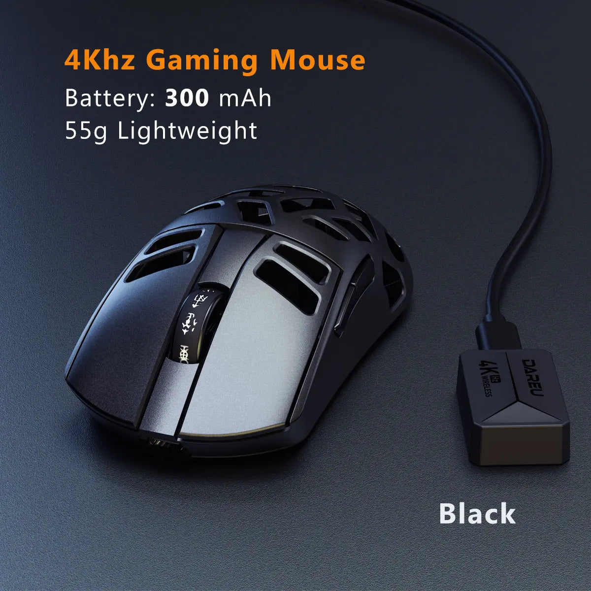 DAREU Al-mg Tri-mode 8Khz PBT bezdrôtová herná myš s rýchlym nabíjaním PAW3950 30000 DPI, ľahká, pre PC hráčov