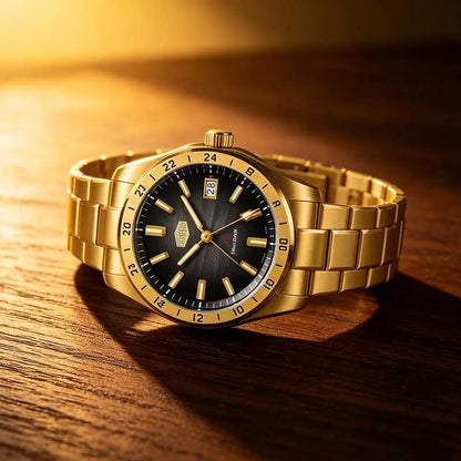 HEROFORCE Business Quartz Watch Men Clock GMT Date Luxury Man Wristwatch Waterproof Luminous Stainless Steel Men's Watches Reloj