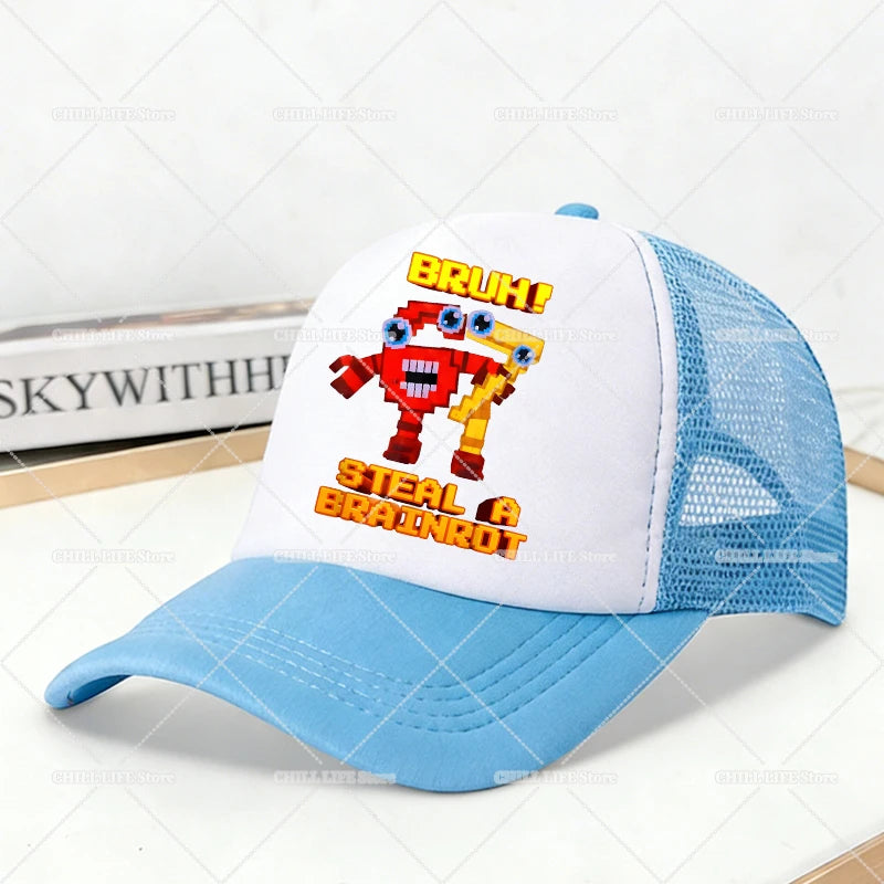 Steal A Brainrot Mesh Baseball Caps Cartoon 67 Six Seven Adult Kids Sports Hats Boys Girls Summer Outdoor Sunshade Peaked Caps