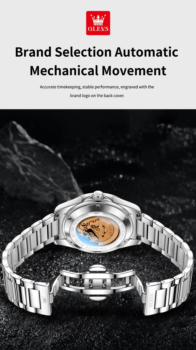 OLEVS 7090 Mens Watch Luxury Original Automatic Mechanical Watch Chronograph Week Date Watches For Man Waterproof Luminous