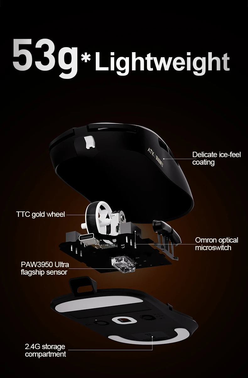 ATK Dragonfly A9 Ultra draadloze gamingmuis PAW3950 ultralicht tri-mode ergonomische e-sports gamermuis voor FPS A9 SE Plus