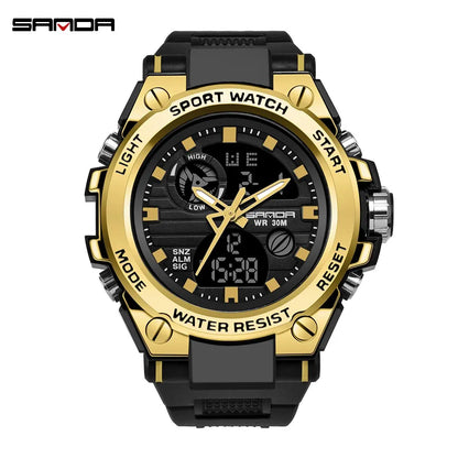 SANDA Top Luxury Watches Men Military Army Mens Watch Waterproof Sport Wristwatch Dual Display Watch Male Relogio Masculino