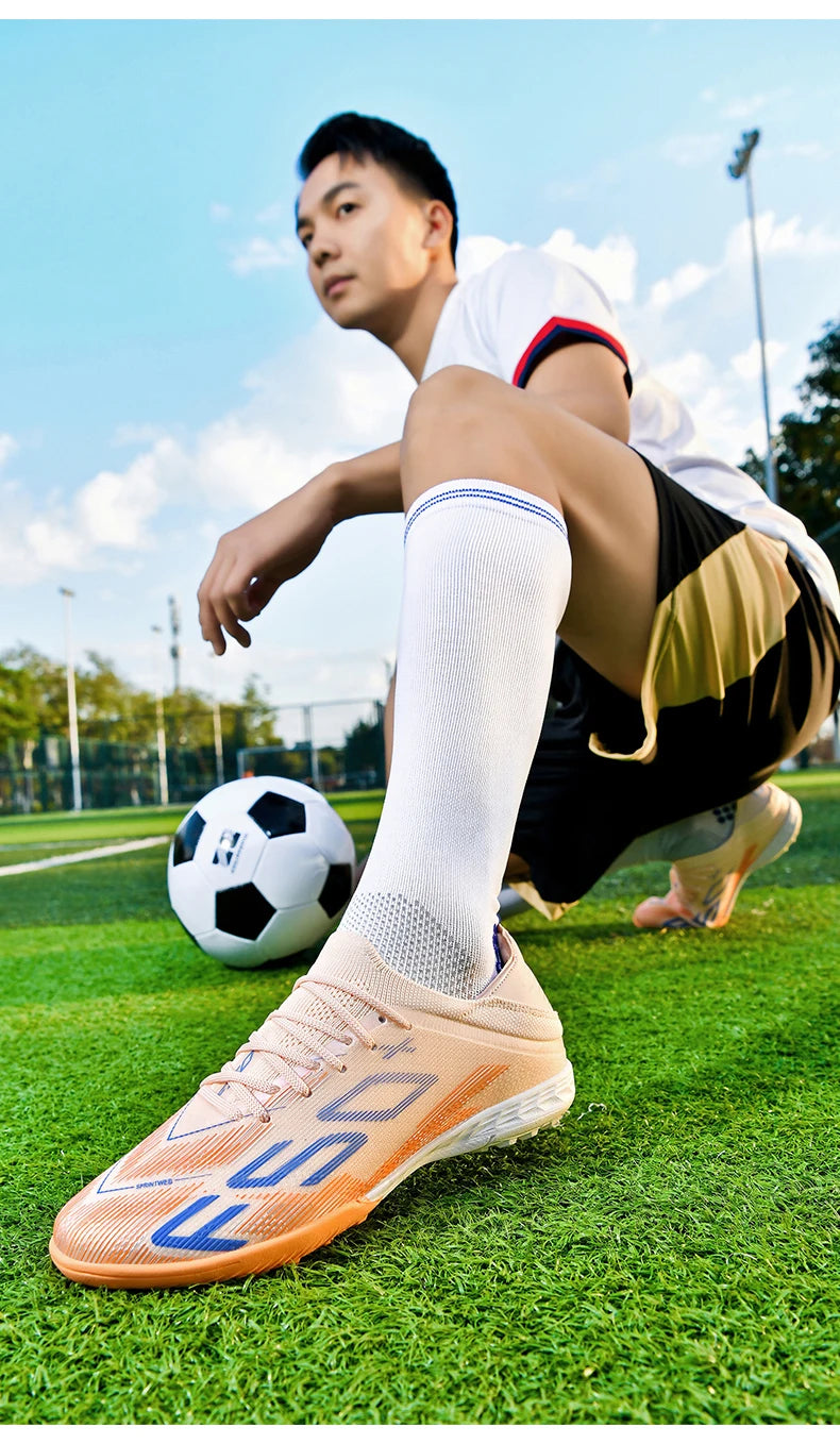 Sapatilhas de Homem Novas com Pitons para Relva, Ténis de Futebol de Alta Qualidade, Chuteiras de Futsal Antiderrapantes para Interior, Modelo Cano Alto para Exterior Mais Vendido