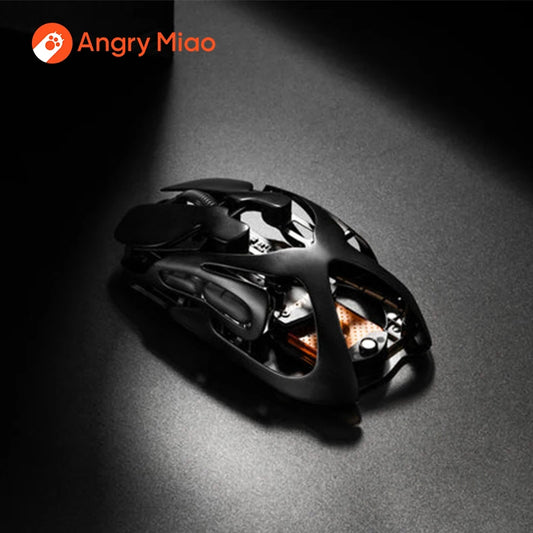 Angry Miao Infinity геймърска безжична мишка, метална, ултралека, куха, с hot-swappable дизайн, PAW3950, двойна 8K, кабелна, Tri-Mode