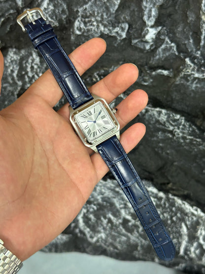 2025 new Luxury High Quality Lovers Quartz Watch Mens Women Fashion Square Leather Men silvery White Sapphire Wristwatch