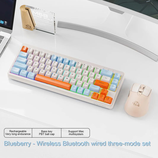 FREEWOLF M68 68 Keys Wireless Keyboard Mouse Combo, PBT RGB Tri-Mode Bluetooth/2.4G/Wired Keyboard, Silent Keyboard Mouse Set