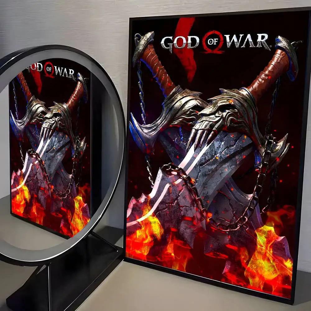 Classic pop God of War Ragnarok poster art HD canvas advanced aesthetic Printing Paper Wall Art for Living Room Home Decor