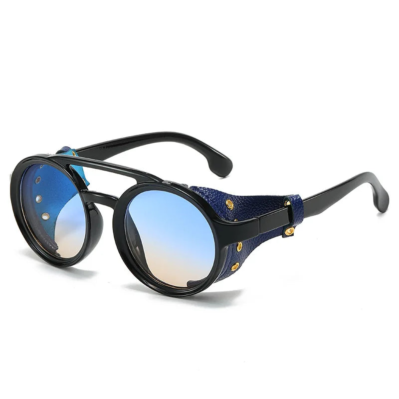 Retro Sunglasses Men Women Leather Round Glasses Vintage Goggles Anti Wind Outdoors Sports Sun Glasses UV400