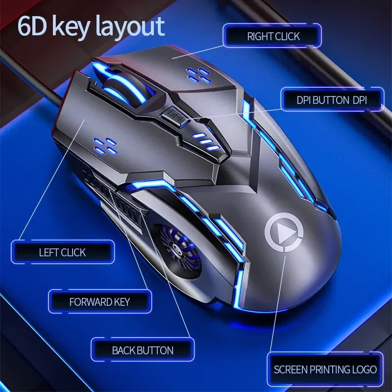 G5 tichá kabelová herní myš se šesti tlačítky a podsvícením pro e-sport, příslušenství k počítači pro notebook a stolní počítač