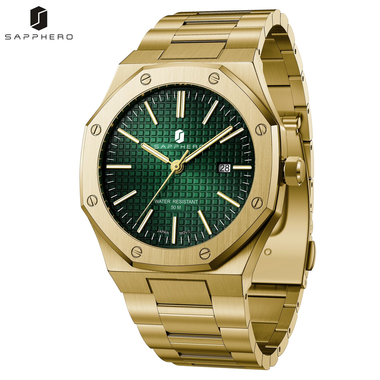 SAPPHERO Men’s Analog Watch Stainless Steel Japan Quartz Movement Date Display 50m Waterproof Classic Business Casual Wristwatch