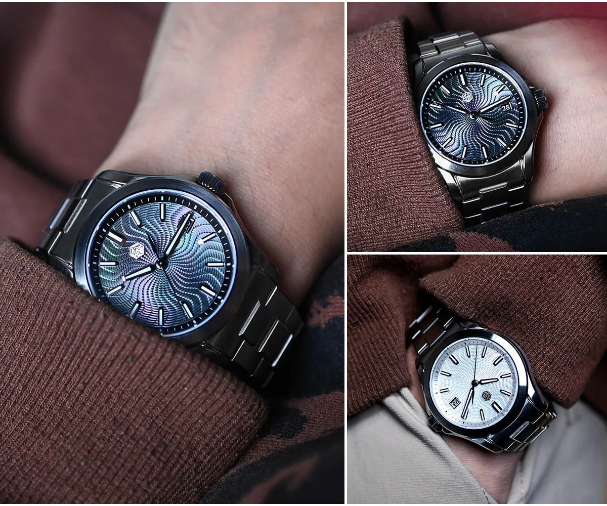 San Martin Official 39mm Guilloche MOP Dial Gada Watch Miyota 9015 Luxury Men's Automatic Mechanical Watches 10 ATM reloj SN0150