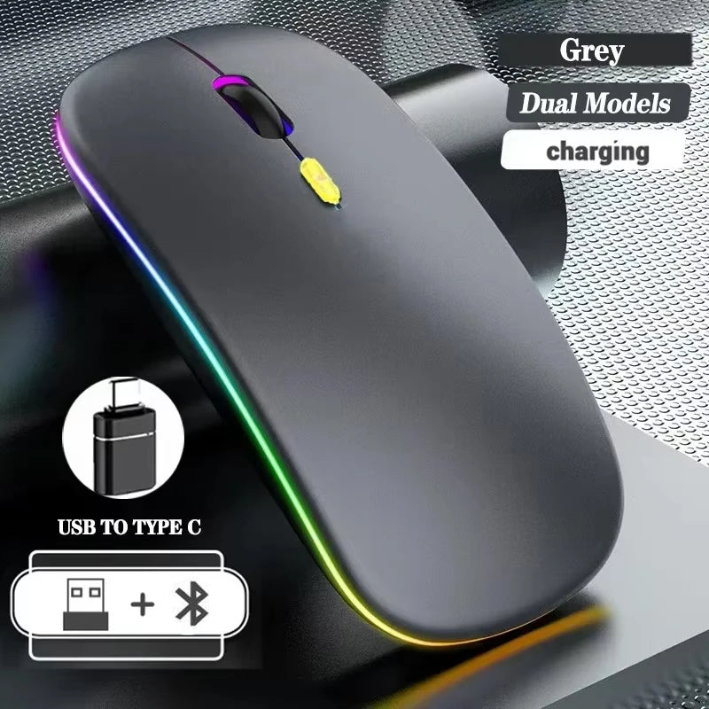 Trådløs genopladelig mus med dobbelt tilstand, Bluetooth-kompatibel 2.4G USB-computermus til laptop, iPad, tablet og notebook – gamingmus