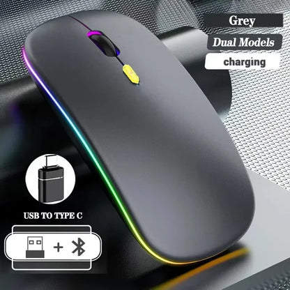 Trådløs genopladelig mus med dobbelt tilstand, Bluetooth-kompatibel 2.4G USB-computermus til laptop, iPad, tablet og notebook – gamingmus