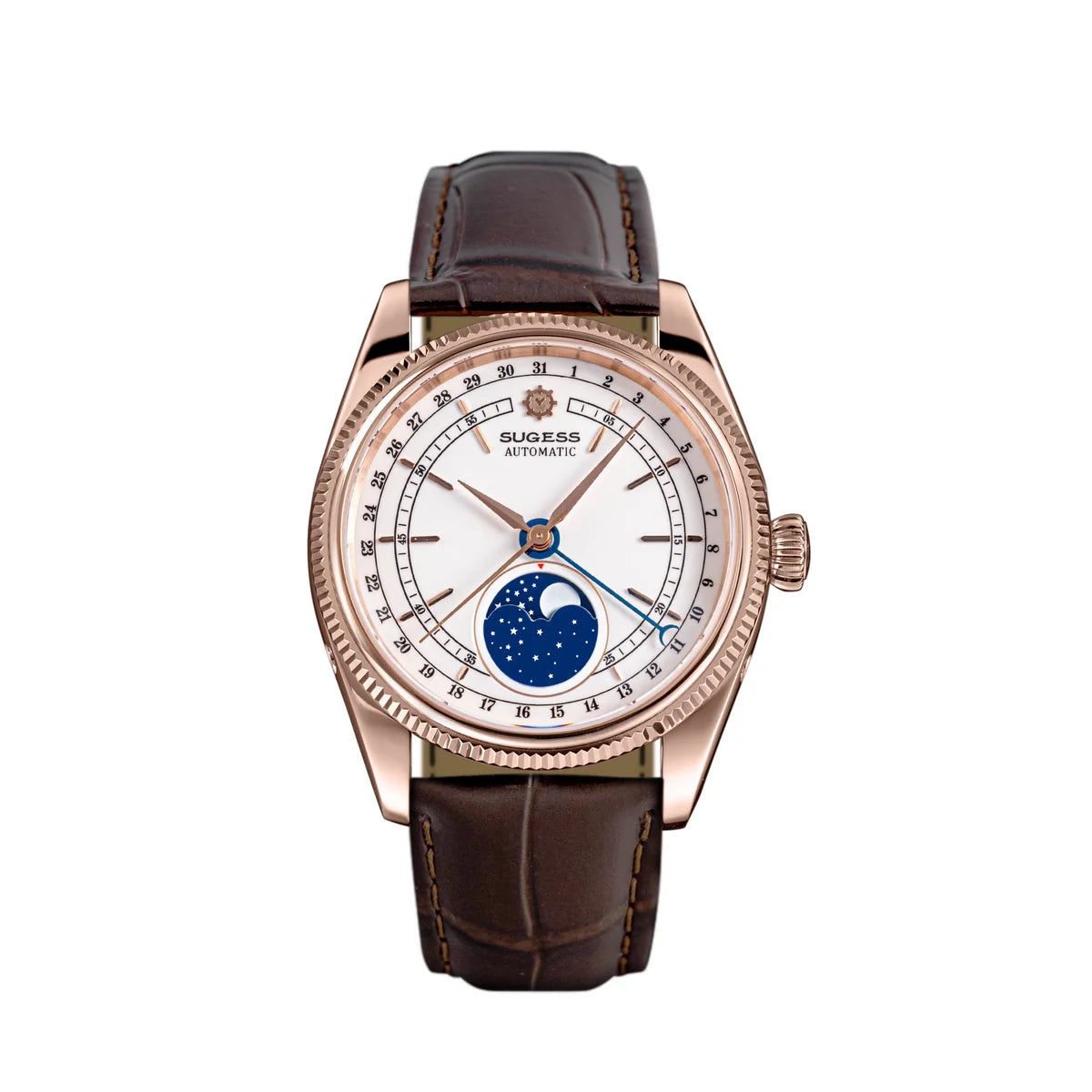 Sugess 40mm Watch of Men Moonphase Automatic ST2108 Movement Sapphire Crystal Mechanical Wristwatches Waterproof Date 2024 New