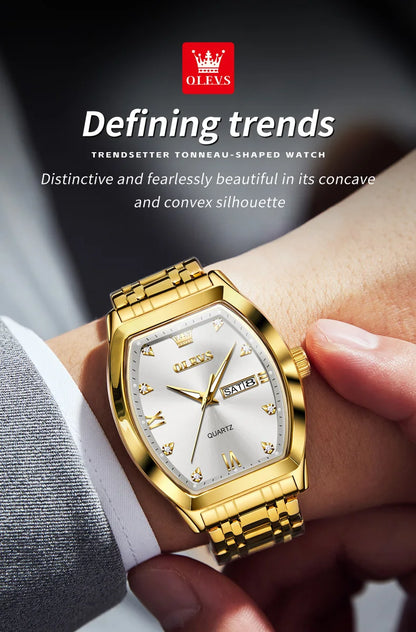 OLEVS New Men's Watches Quartz Luxury Gold Watch Classics Tonneau Dial Top Brand Waterproof Luminous Quartz Watch for Men 5528