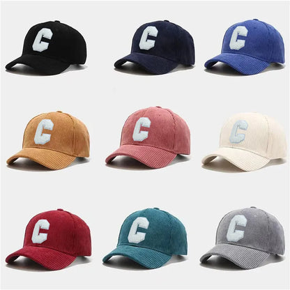 New Corduroy Baseball Cap Ladirs Fashion C Letter Snapback Hat Adjustable Casual Hip Hop Cap Men Outdoor fishing jogging