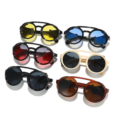 Retro Sunglasses Men Women Leather Round Glasses Vintage Goggles Anti Wind Outdoors Sports Sun Glasses UV400