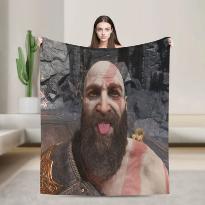 God of War Game Gamers Kratos Blanket  Decorative Flannel Bedding Throws For Couch Chair Sofa Bed Soft Bedspread Gift Idea