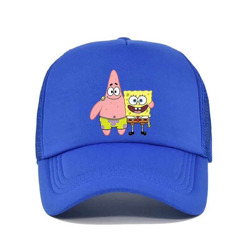 Fashion Cute SpongeBobs Print Baseball Cap Cartoon Men Women Summer Sun Mesh Hat Anime Adjustbale Sunshade Golf Cap Trucker Hat