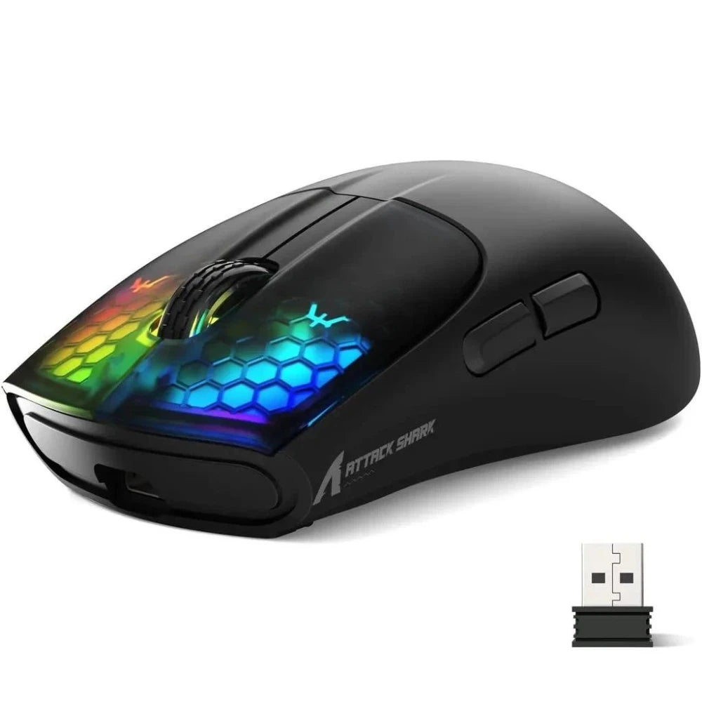 ATTACK SHARK X5 bezdrátová myš, lehká, tri-mode připojení 2.4GHz / kabel / Bluetooth, RGB makro herní myš