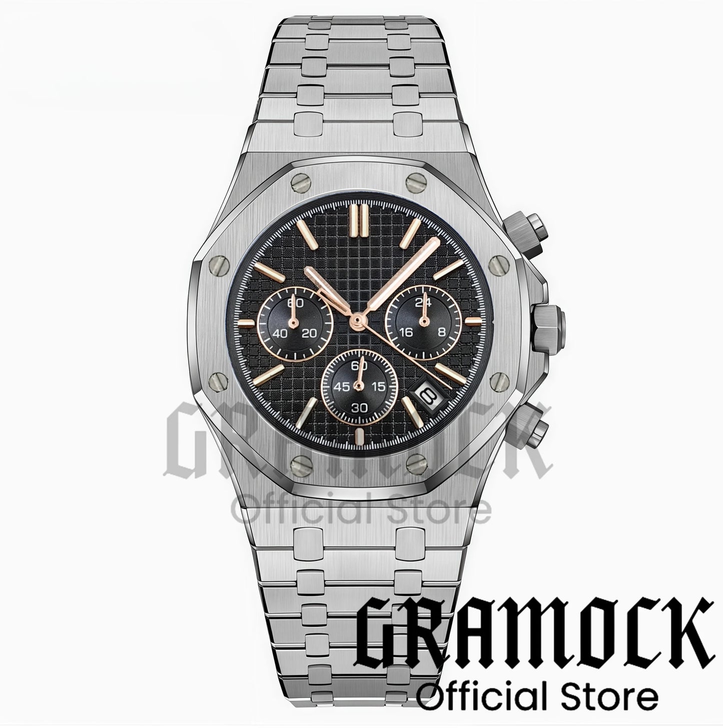 Gramock VK63 Fashionable Men's Quartz Chronograph Luxury Sapphire Stainless Steel Rose Gold Index Dial Waterproof 5Bar Luminous