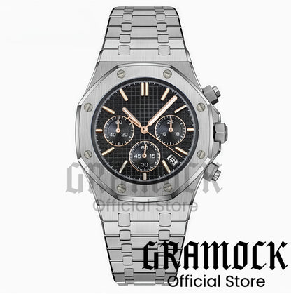 Gramock VK63 Fashionable Men's Quartz Chronograph Luxury Sapphire Stainless Steel Rose Gold Index Dial Waterproof 5Bar Luminous