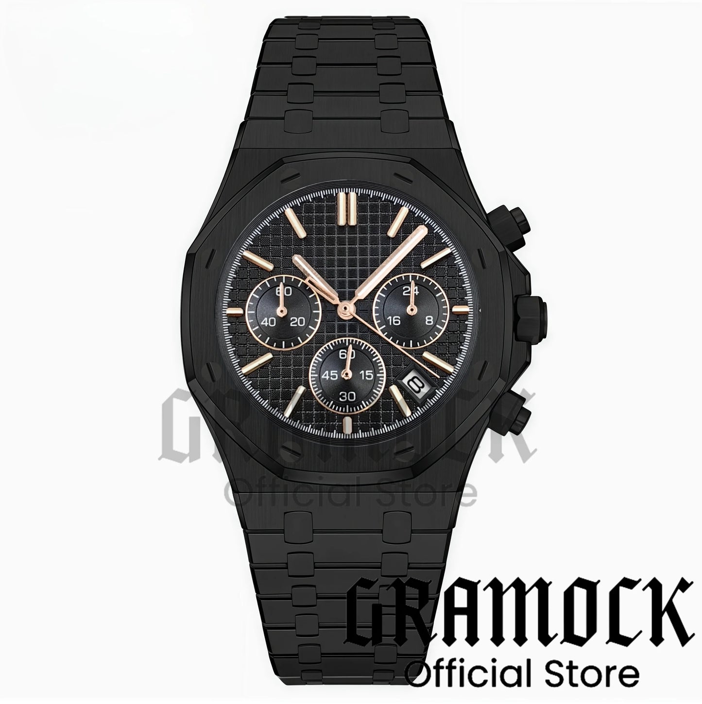 Gramock VK63 Fashionable Men's Quartz Chronograph Luxury Sapphire Stainless Steel Rose Gold Index Dial Waterproof 5Bar Luminous