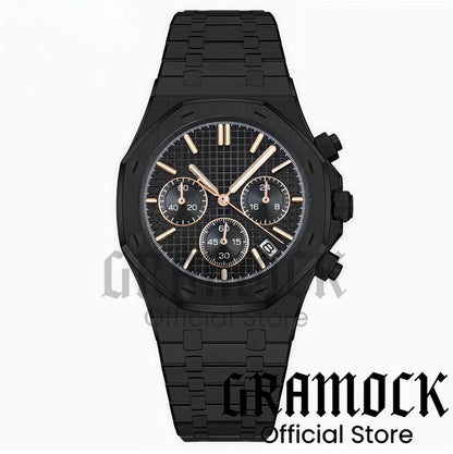Gramock VK63 Fashionable Men's Quartz Chronograph Luxury Sapphire Stainless Steel Rose Gold Index Dial Waterproof 5Bar Luminous