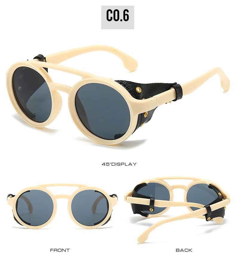 Retro Sunglasses Men Women Leather Round Glasses Vintage Goggles Anti Wind Outdoors Sports Sun Glasses UV400