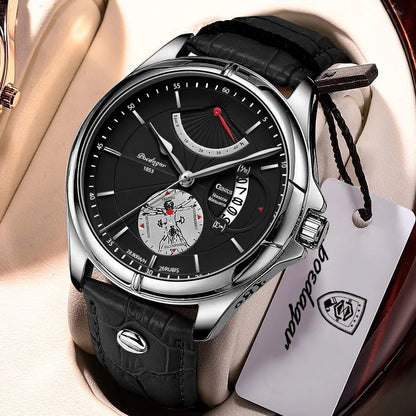 Montre-bracelet à quartz POEDAGAR pour homme – Style business, luxe, étanche, lumineuse, avec affichage de la date et bracelet en cuir – Montre élégante pour homme