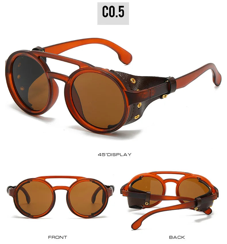 Retro Sunglasses Men Women Leather Round Glasses Vintage Goggles Anti Wind Outdoors Sports Sun Glasses UV400