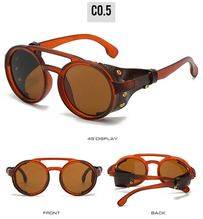Retro Sunglasses Men Women Leather Round Glasses Vintage Goggles Anti Wind Outdoors Sports Sun Glasses UV400