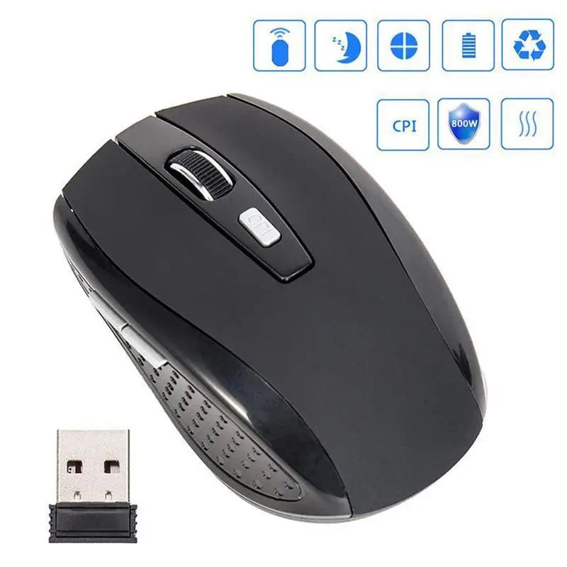 2.4GHz trådlös optisk mus med USB-mottagare för gamers, 6 knappar, för dator, PC och laptop, tillbehör